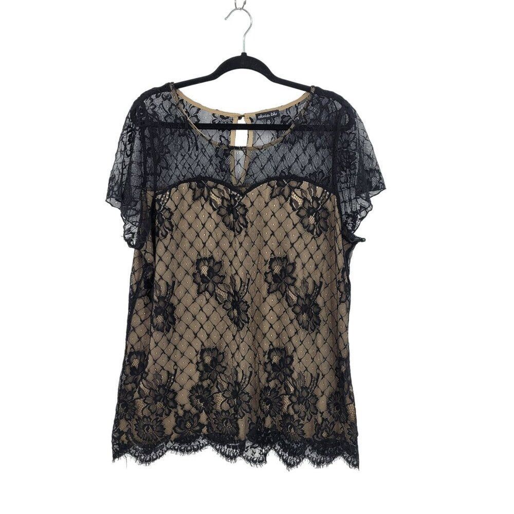Blouse Womens Plus Sz 2X Black Lace Overlay Illusion Sweetheart Top Night Out - Picture 9 of 9